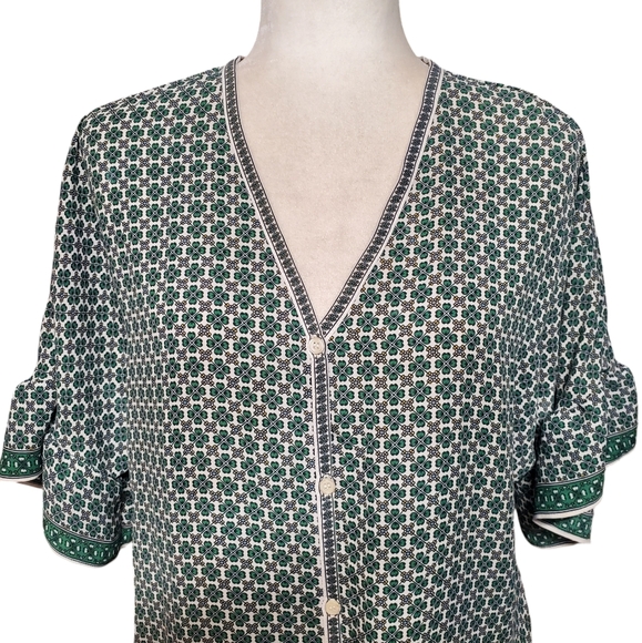Max Studio Womens Ruffle Sleeve Printed Tie Front Blouse Size Small - Picture 2 of 14